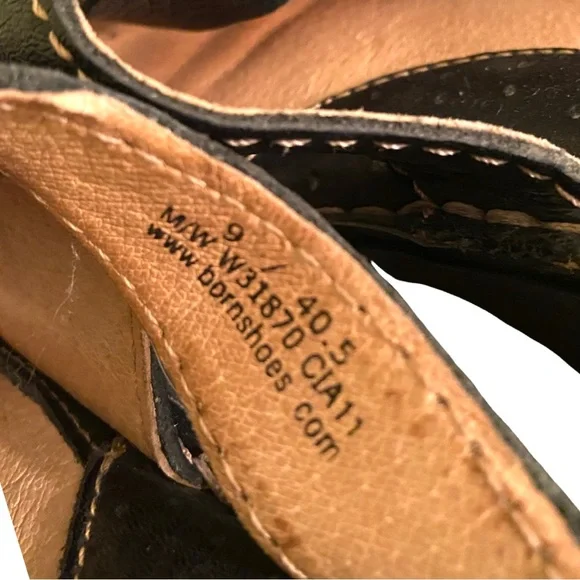 Born Women’s Sandals Size 9 Leather Black Brown Wedge Slip On - Picture 6 of 7